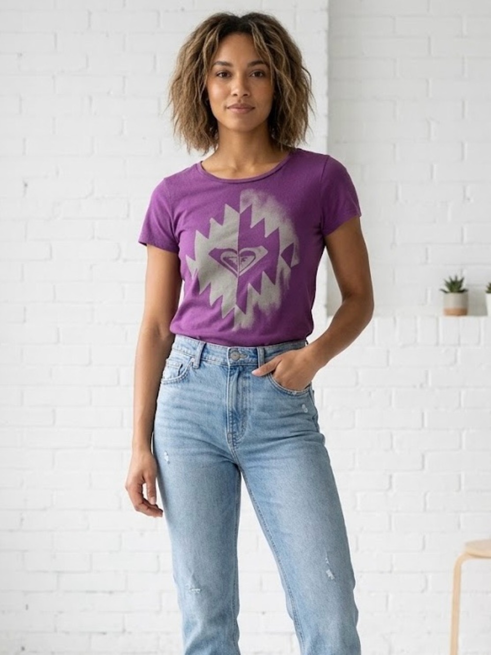 Roxy Purple Short Sleeve Graphic Tee Festival Retro Surf Y2K Style US M